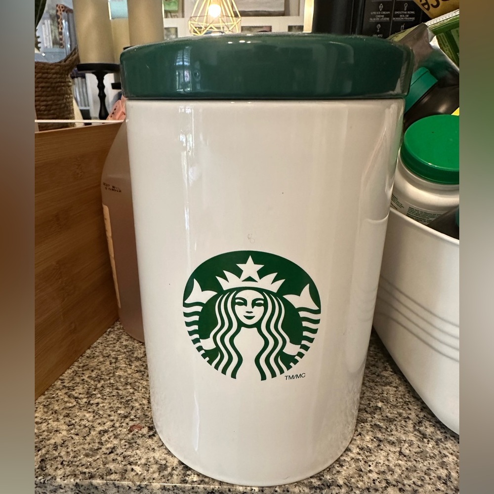 Vintage Starbucks Green and White Ceramic Coffee Canister​